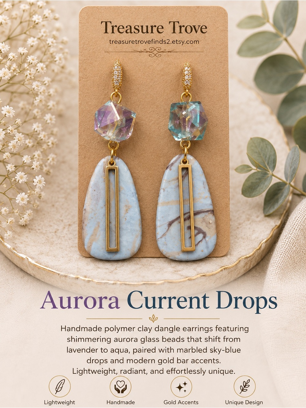 Treasure Trove Aurora Current Drops - Sky-Blue & Aurora Crystal Earrings